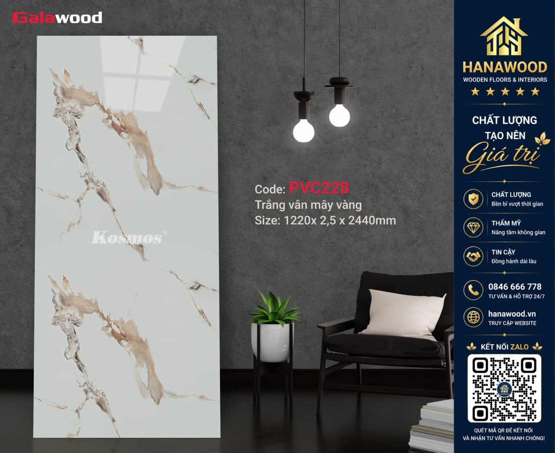 Tấm Dán Tường Giả Đá PVC Galawood PVC228 chịu lực tốt thi công nhanh chóng