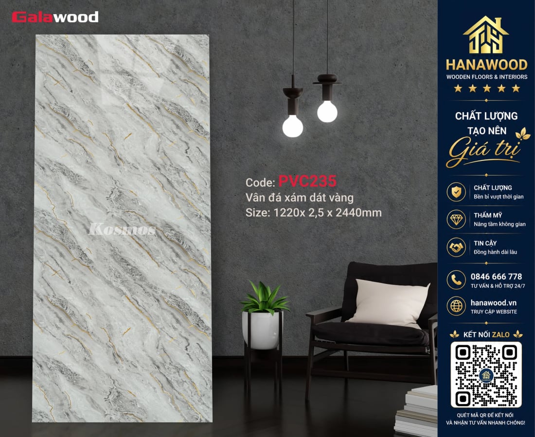 Tấm Nhựa Ốp Tường PVC Giả Đá Galawood PVC235 chống mối mọt lau chùi dễ dàng
