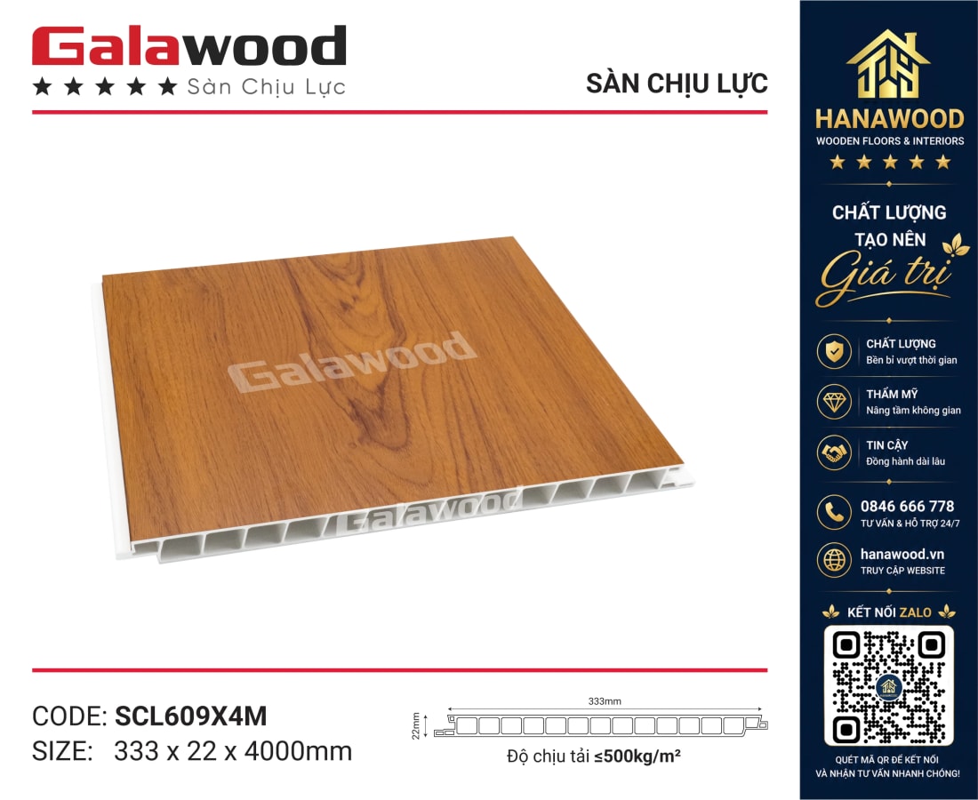 Sàn Chịu Lực Nhựa Galawood SCL609X4M Film 2026 vân gỗ ấm cúng hiện đại