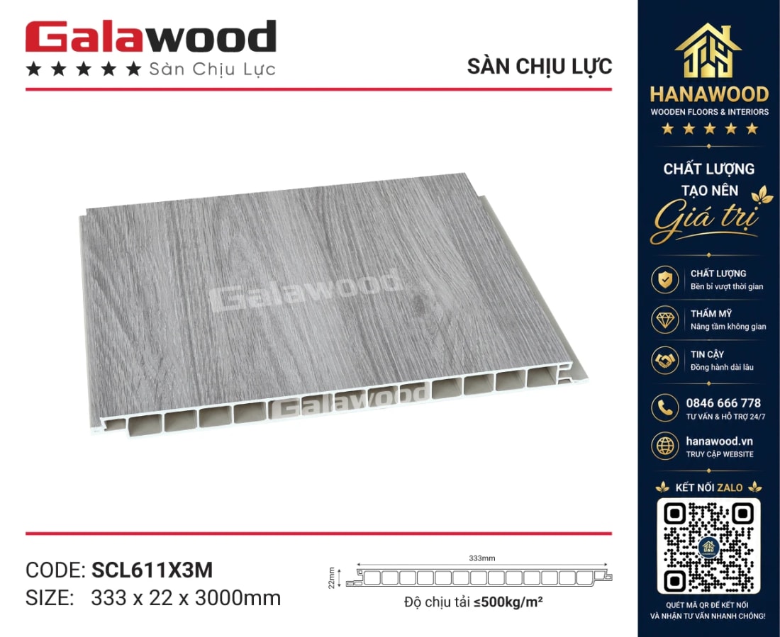 Sàn Nhựa Chịu Lực Galawood SCL611X3M vân gỗ nâu mộc mạc chống cong vênh