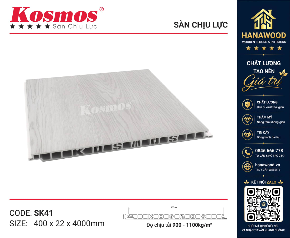Tấm Sàn Chịu Lực Nhựa Kosmos SK41X4M nguyên thanh dài 4m chịu tải lớn