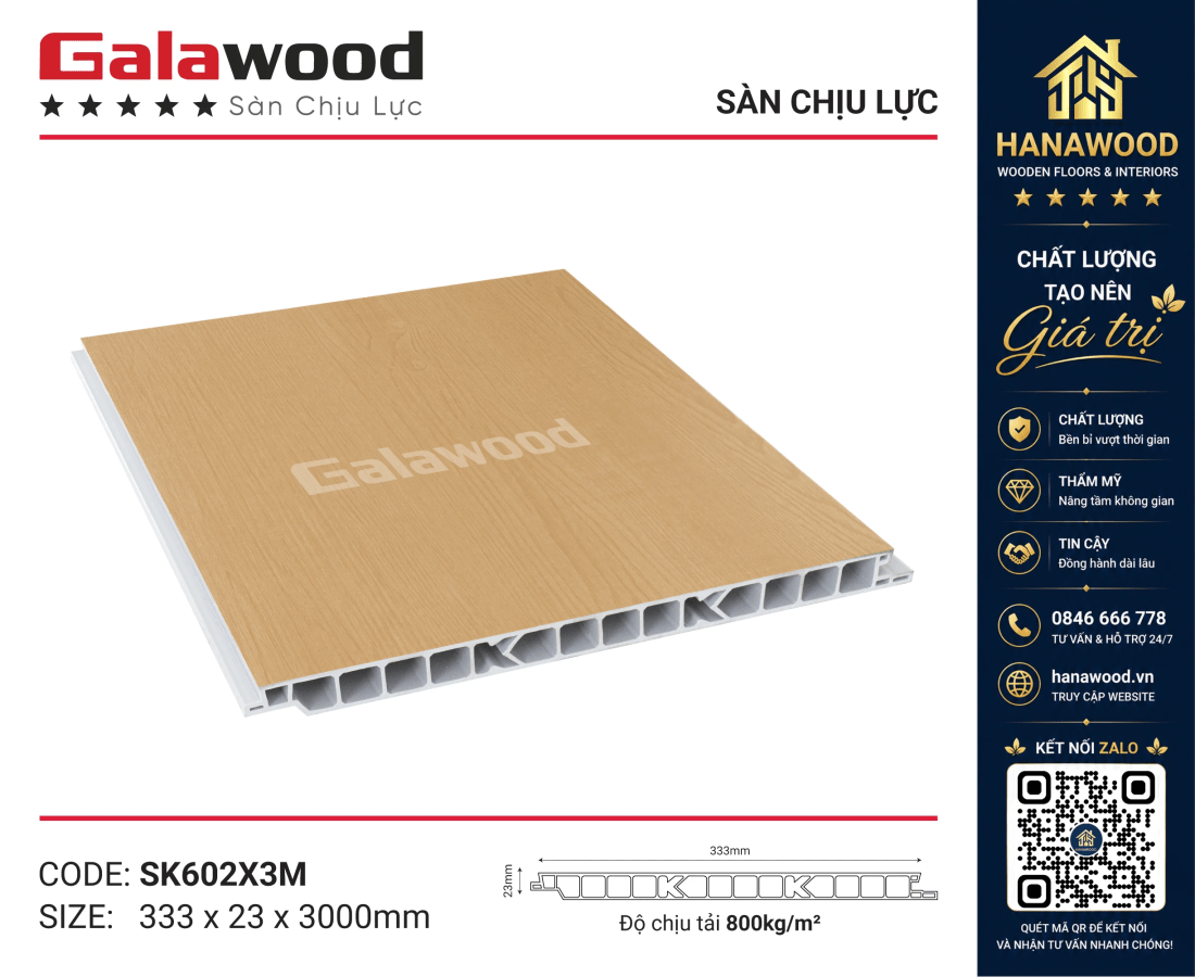 Tấm Lát Sàn Chịu Lực Galawood SK602X3M chịu lực đạp chắc chắn không phồng rộp