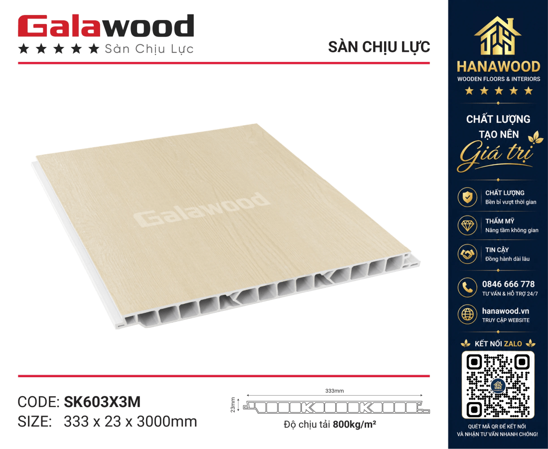Sàn Nhựa Chịu Lực Galawood SK603X3M lót gác lửng bền bỉ chống biến dạng