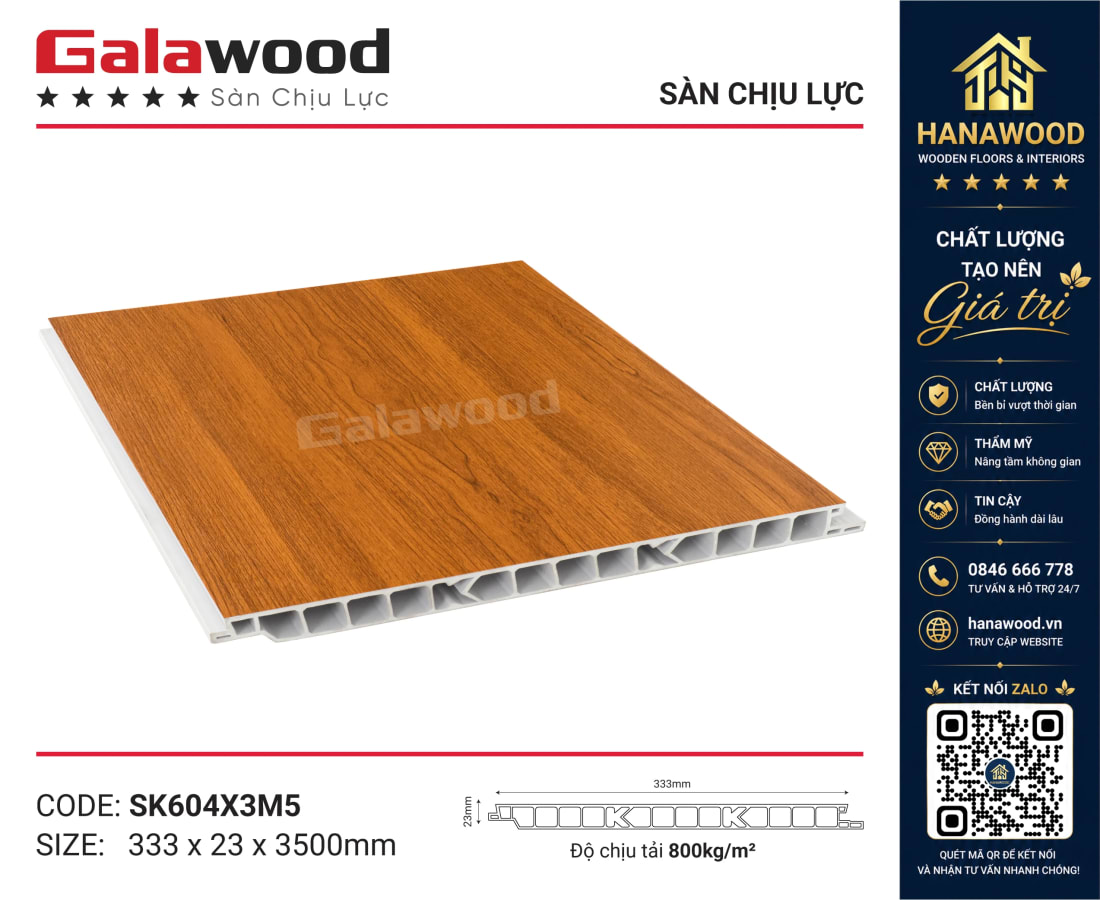 Sàn Nhựa Vân Gỗ Chịu Lực Galawood SK604X3M5 vân gỗ nâu ấm áp chống va đập