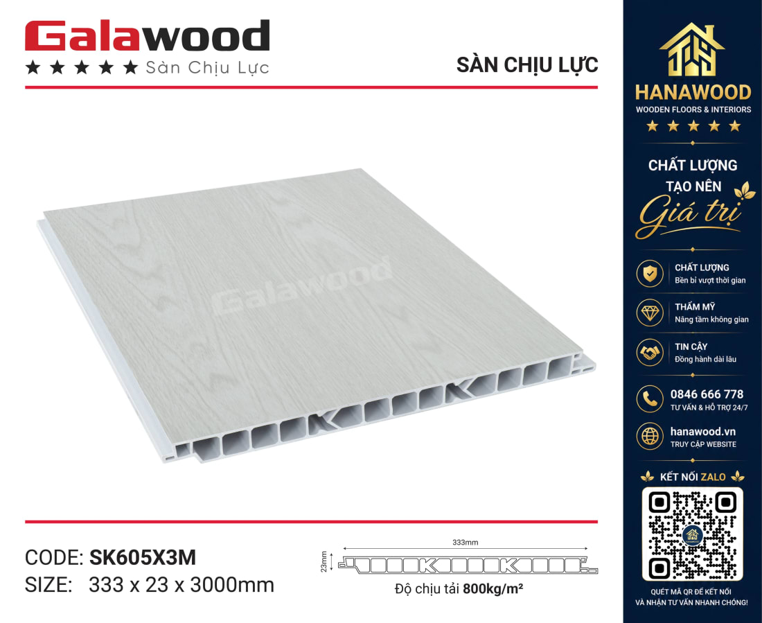 Sàn Chịu Lực PVC Làm Gác Lửng Galawood SK605X3M tông xám khói sang trọng