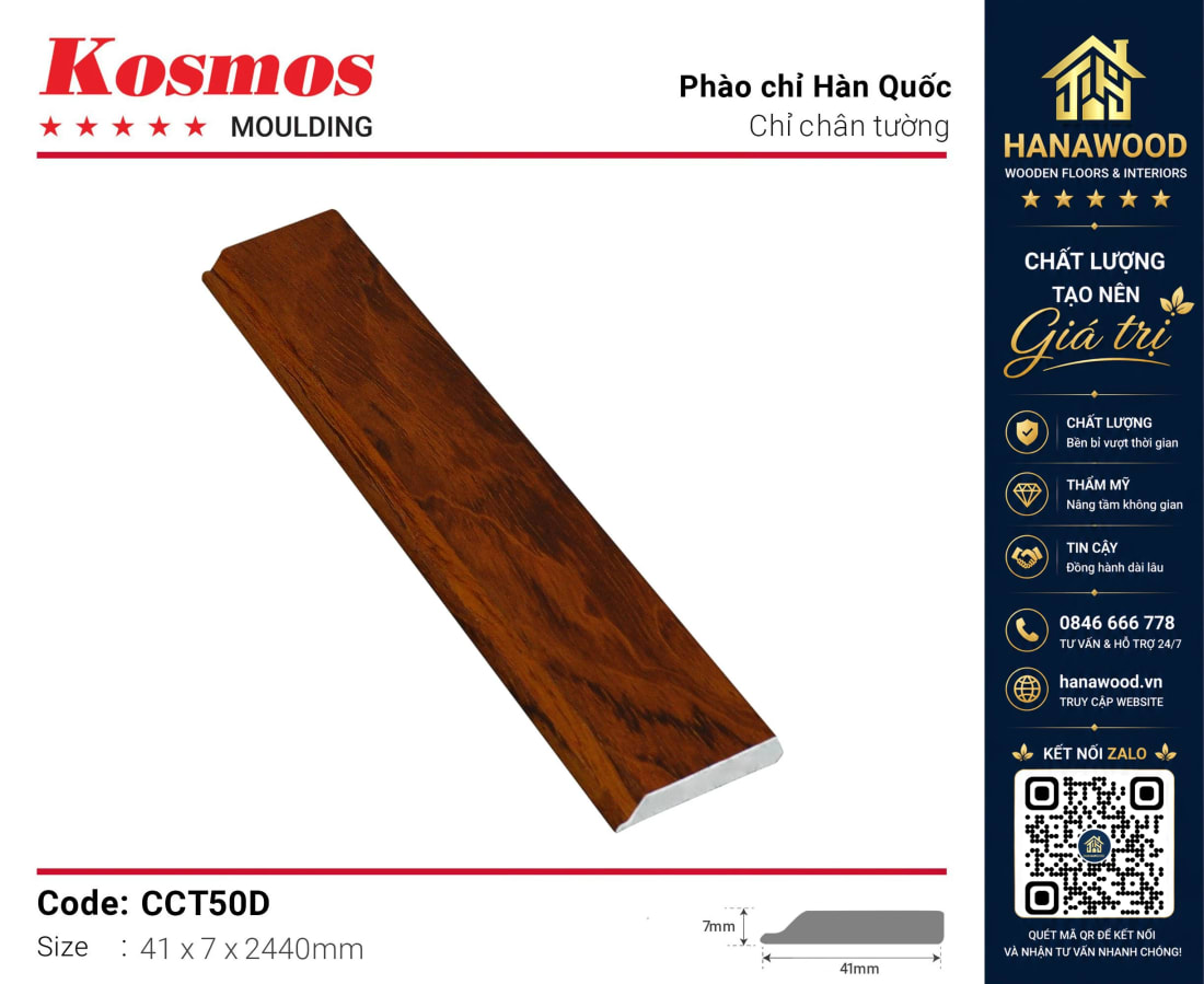 Phào Chân Tường Kosmos CCT50D chất liệu nhựa cao cấp che khe chân tường