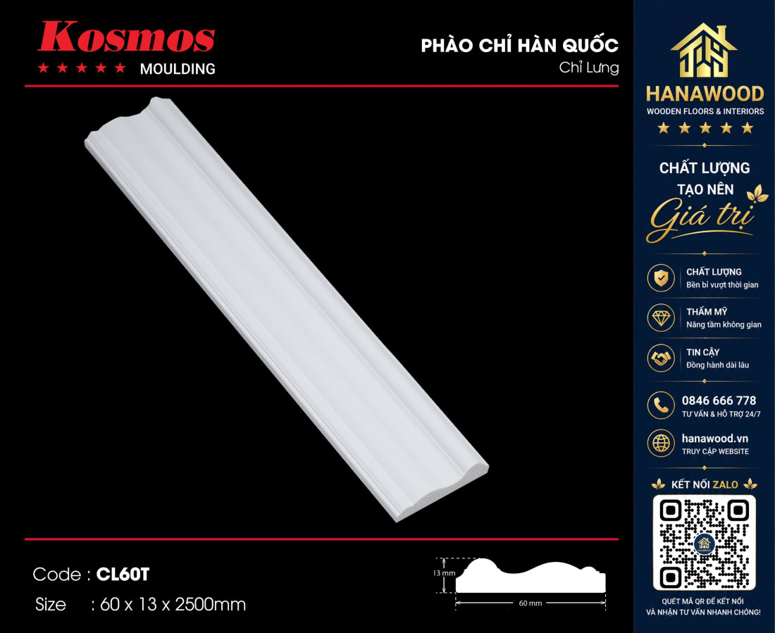 Chỉ Lưng Tường Kosmos CL60T phào ngắt tầng trang trí giữa tường mộc mạc