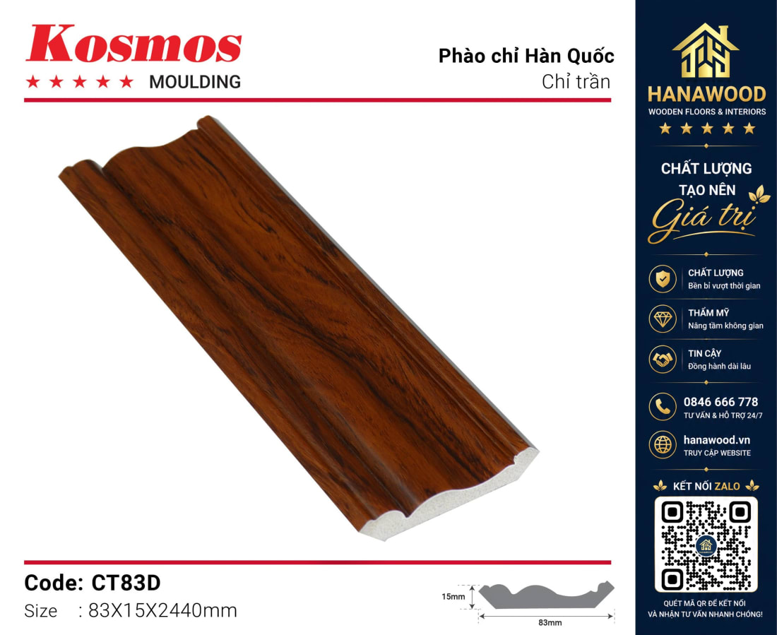 Phào Cổ Trần Kosmos CT83D tông màu nâu ấm cúng tạo điểm nhấn góc trần