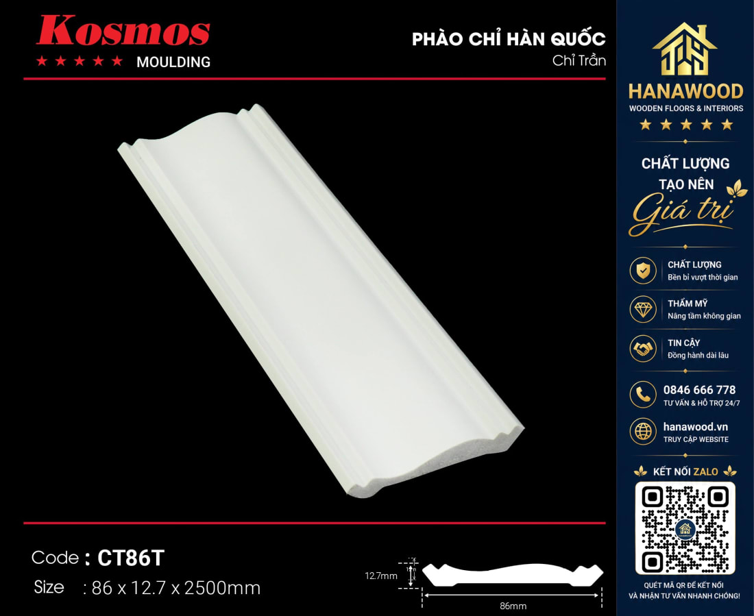 Phào Cổ Trần Kosmos CT86T phào nhựa trang trí góc trần nhà hiện đại