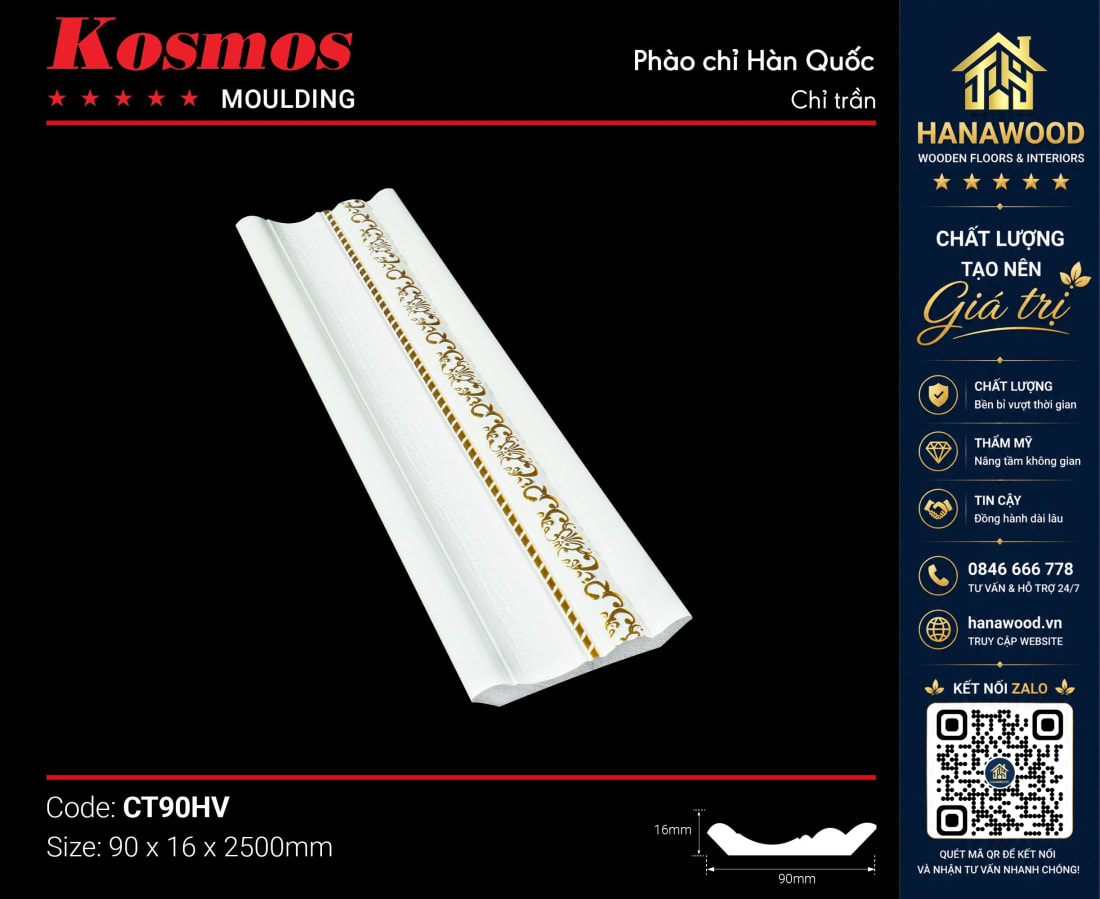 Phào Cổ Trần Kosmos CT90HV nẹp cổ trần hoa văn tân cổ điển sang trọng