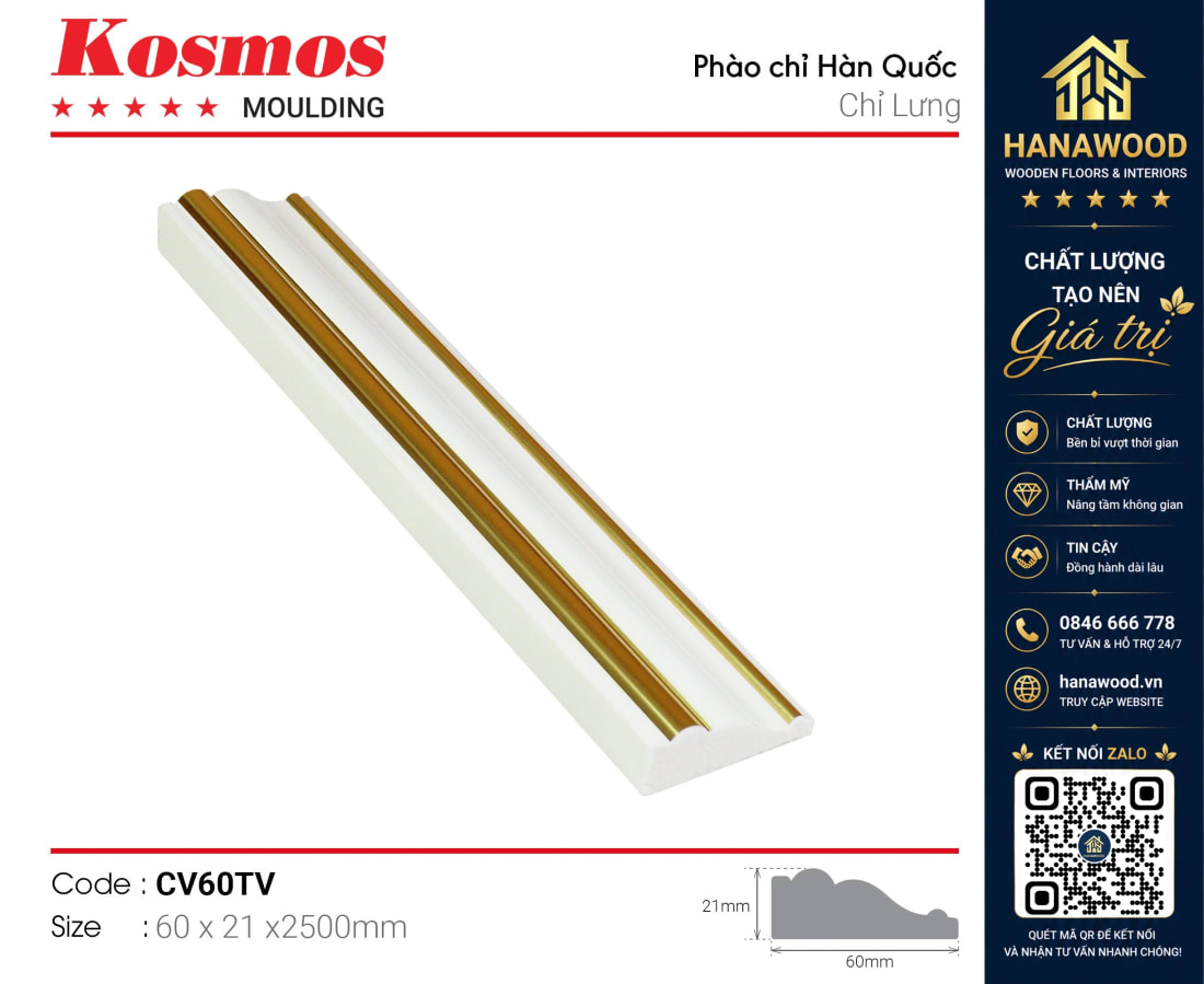 Chỉ Viền Kosmos CV60TV vân gỗ tự nhiên bo nẹp góc vách tường