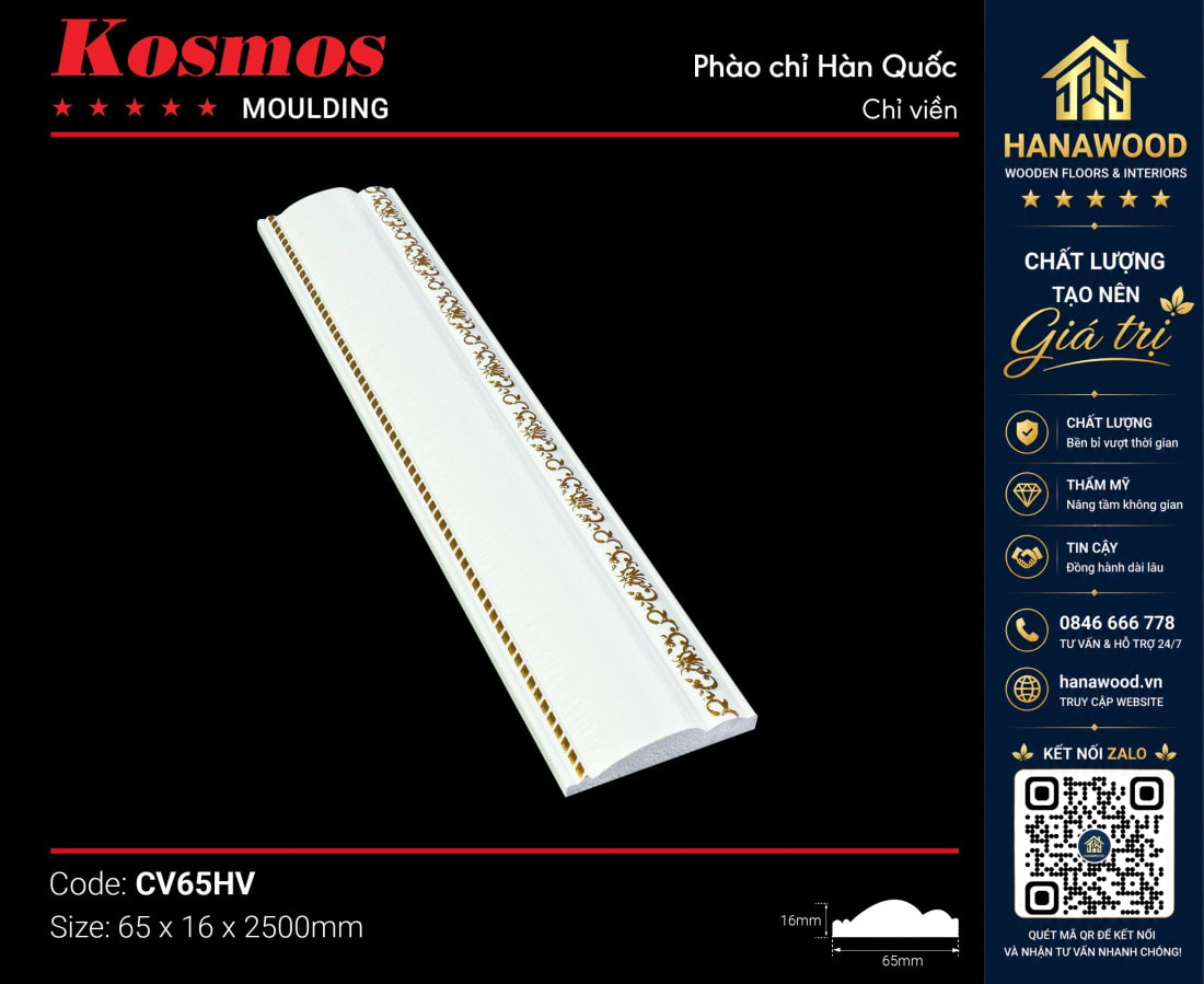 Chỉ Viền Kosmos CV65HV nẹp nhựa hoa văn nổi trang trí góc vách cao cấp
