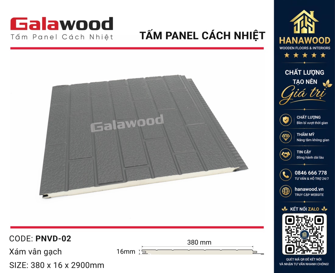 Ốp Tường Ngoài Trời Tấm Panel Galawood PNVD-02 Xám Vân Gạch chống bám bẩn