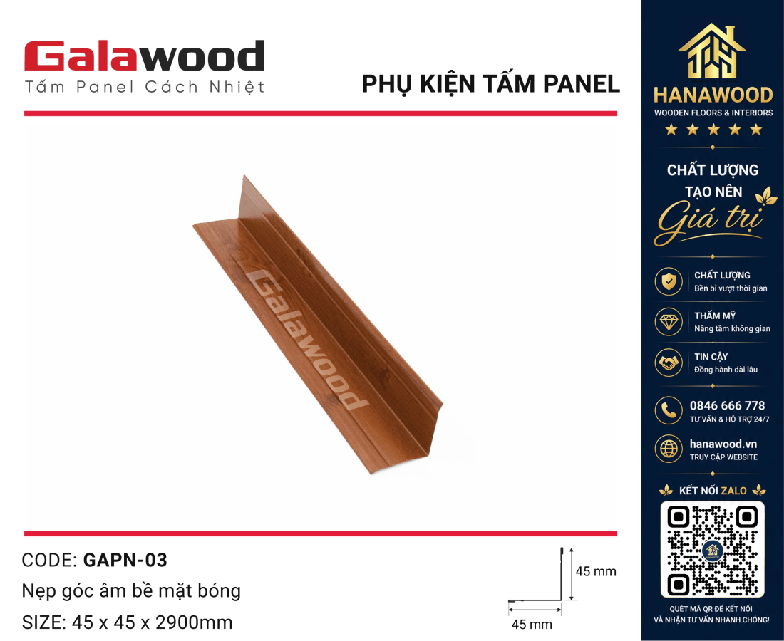 Nẹp Góc Trong Trang Trí Tấm Panel GAPN-03 Màu Cánh Gián tông ấm bền màu