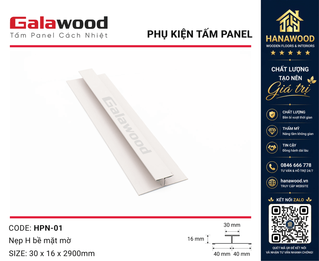 Nẹp H Rãnh Nối Tấm Panel HPN-01 Màu Trắng xử lý khe nối phẳng đẹp