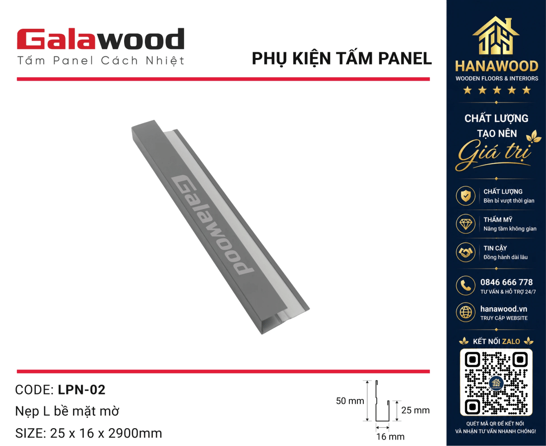 Nẹp Kết Thúc Nối Tấm Panel LPN-02 Màu Xám bảo vệ cạnh tấm chống va đập
