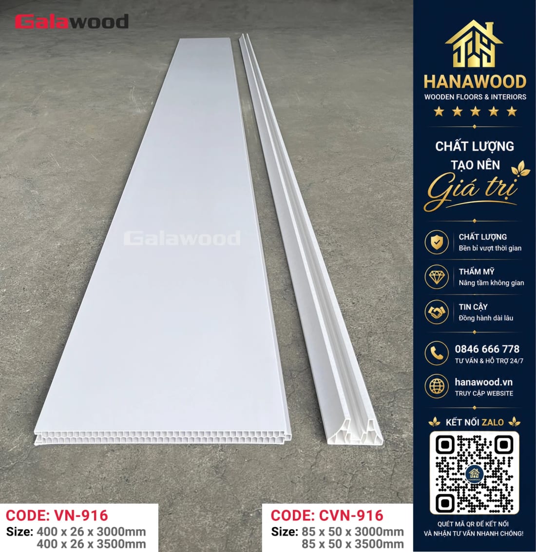 Tấm Vách Ngăn Phòng PVC Màu Trắng Galawood VN-916X3M hiện đại tối giản