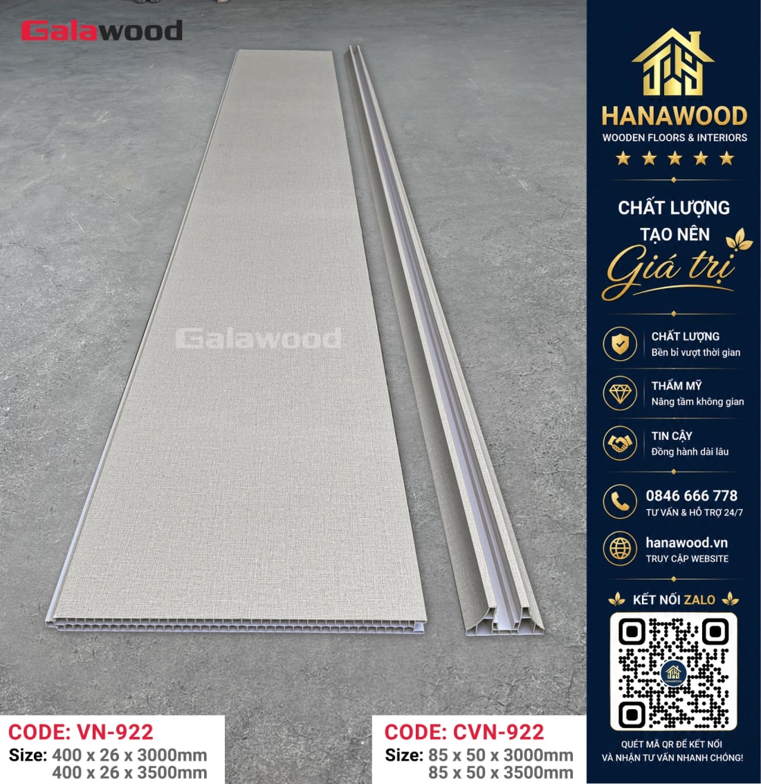Tấm Vách Ngăn Phòng Nhựa Giả Gỗ Galawood VN-922X3M vân vải trang nhã