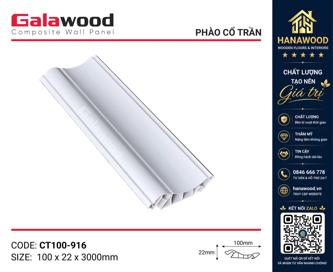 Phào Cổ Trần Nhựa Màu Trắng Trơn Galawood CT100-916 phong cách tối giản
