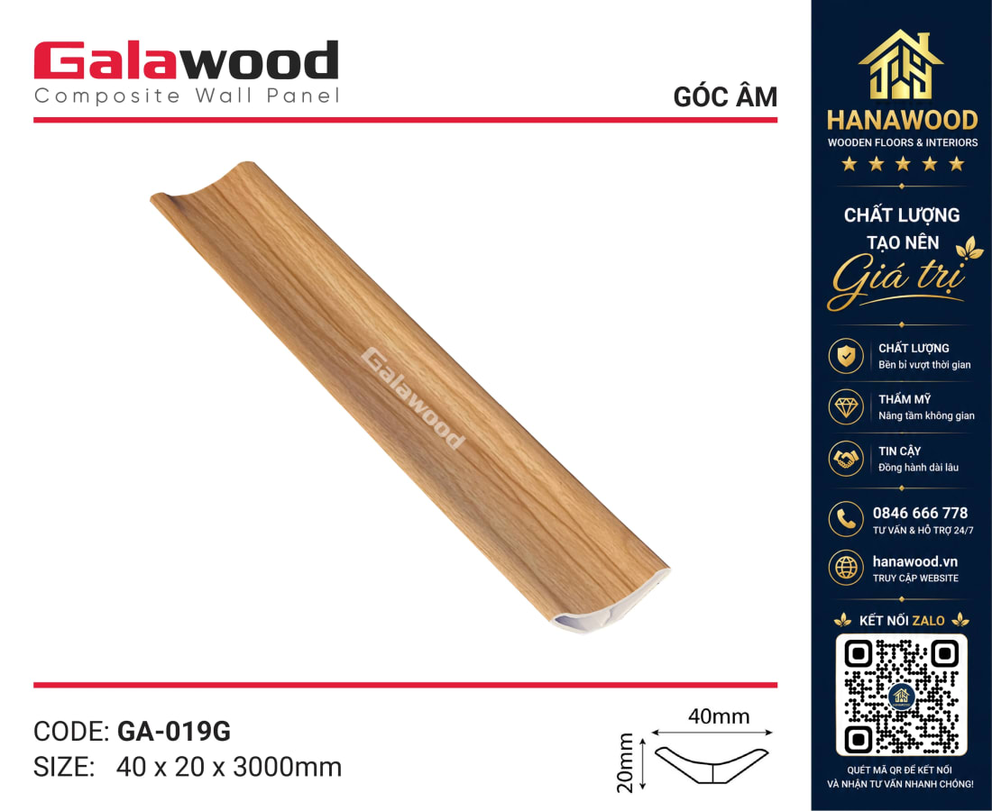 Phào Góc Âm Giả Vân Gỗ Kosmos GA-019 xử lý khe hở góc vuông thẩm mỹ