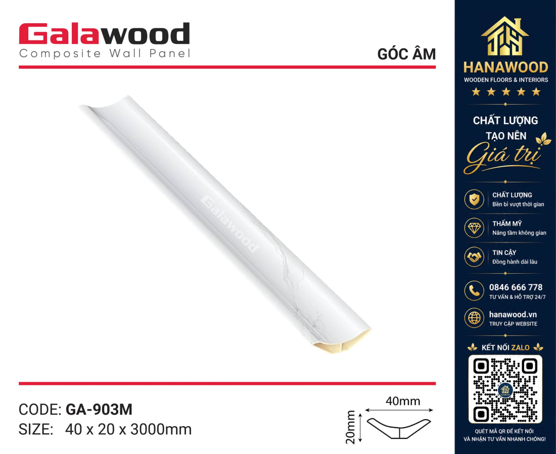 Phào Góc Âm Giả Vân Đá Galawood GA903M Trắng Vân Đá sang trọng