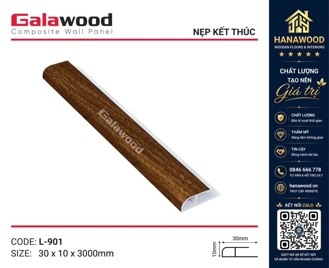 Nẹp Kết Thúc Tấm Ốp Tường Galawood L901 Giả Vân Gỗ thi công đơn giản