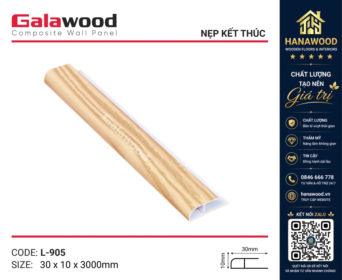 Phụ Kiện Nẹp Kết Thúc Tấm Ốp Tường Giả Gỗ Galawood L905 - Hanawood TP.HCM