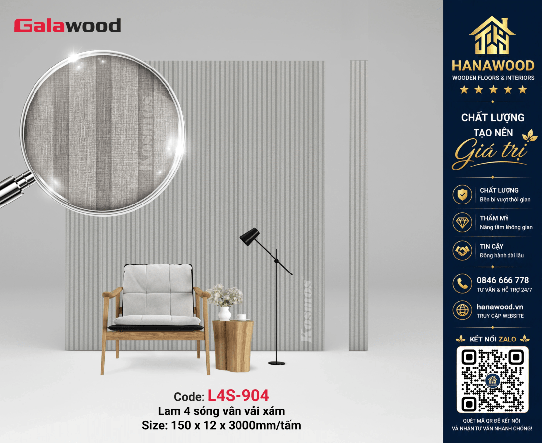 Tấm Nhựa Ốp Tường Lam Sóng Galawood L4S-904 Vân Vải nhã nhặn tinh tế