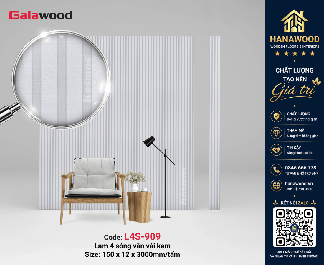 Nhựa Lam Sóng Giả Gỗ Ốp Tường Galawood L4S-909 vân gỗ đậm sang trọng