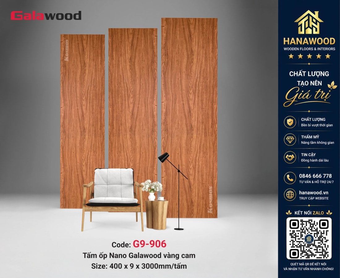 Tấm Nhựa Ốp Tường Nano Giả Gỗ Galawood G9-906 bề mặt sắc nét chống mối mọt