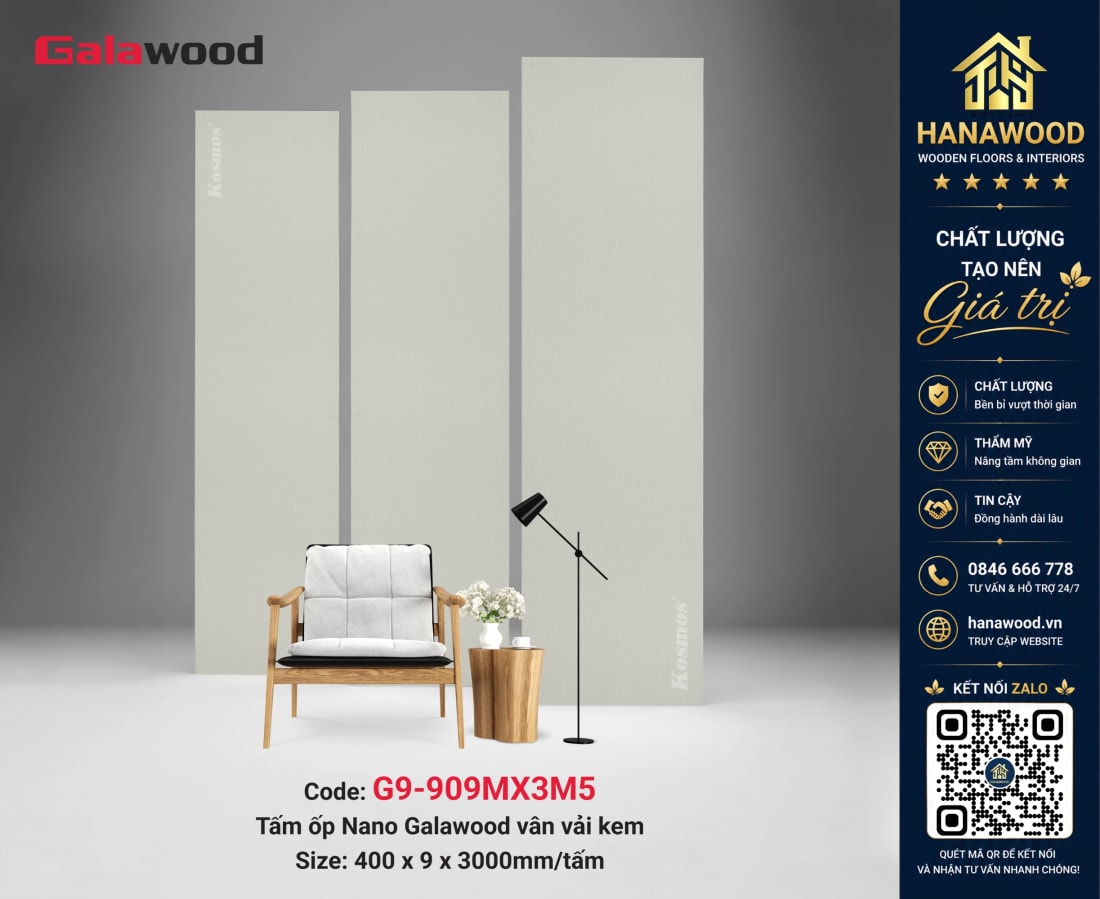 Nhựa Ốp Tường Nano Giả Vân Vải Galawood G9-909 hoa văn dệt mịt mịn