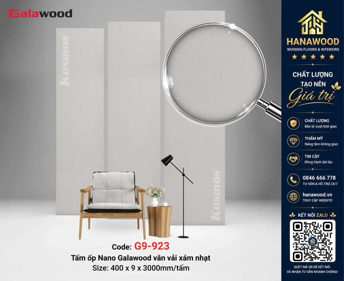 Tấm Nhựa Nano Ốp Tường Trần Giả Vân Vải Galawood G9-923 hoa văn nhã nhặn