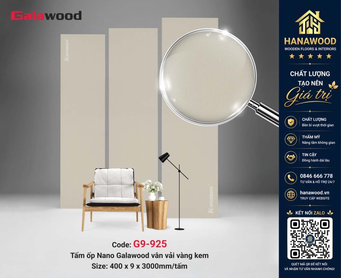 Tấm Nhựa Ốp Tường Nano Giả Vân Vải Galawood G9-925 tông màu trung tính