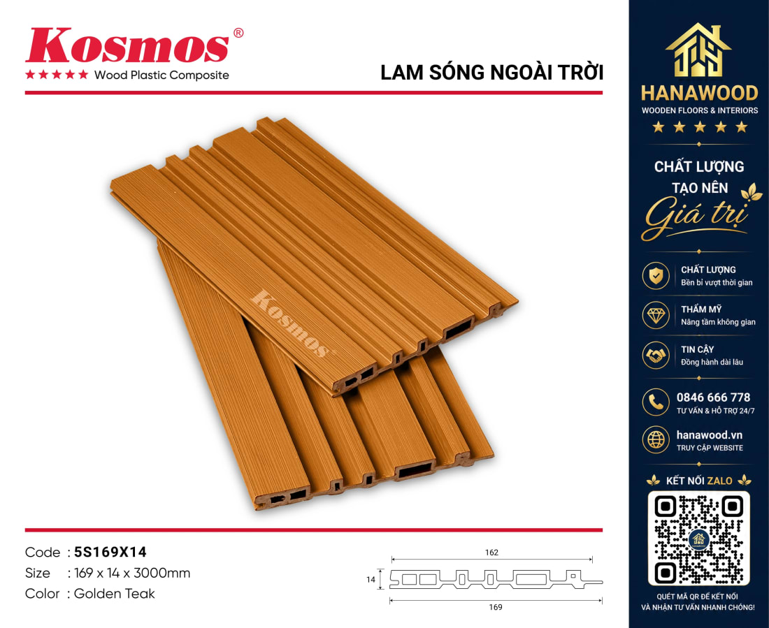 Lam 5 Sóng Ngoài Trời Phủ ASA Kosmos 5S169X14 Golden Teak chống mối mọt không cong vênh