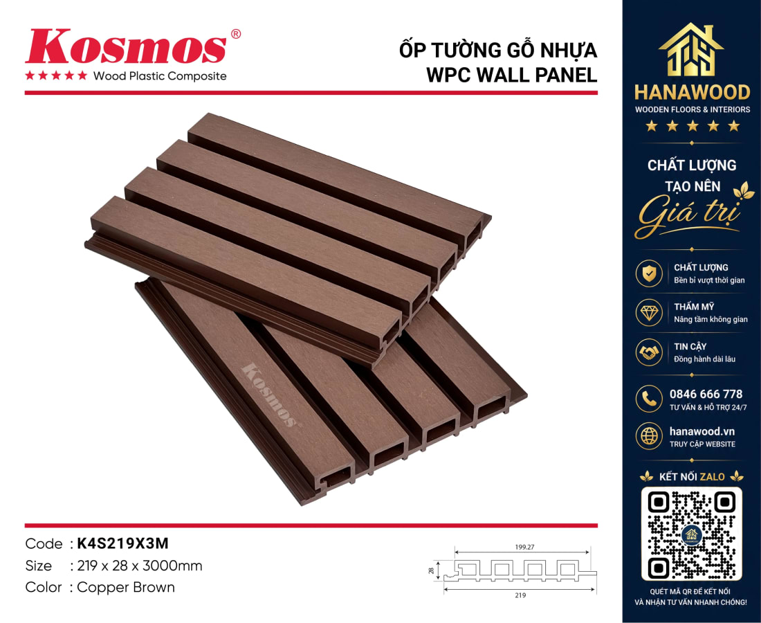 Ốp Tường Lam Sóng Ngoài Trời Kosmos K4S219X3M Copper Brown chịu nhiệt tốt chống mối mọt