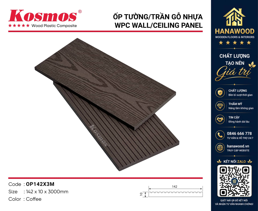 Thanh Lam Đa Năng Ốp Cửa Cổng Kosmos OP142X3M Coffee góc cận cảnh liên kết thanh lam chắc chắn