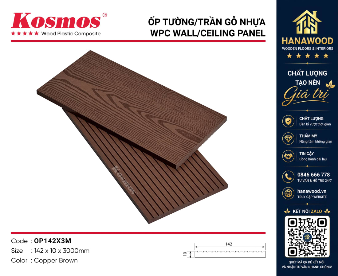 Thanh Lam Đa Năng Làm Bảng Hiệu Kosmos OP142X3M Copper Brown mảng tường trang trí ngoại thất hoàn thiện