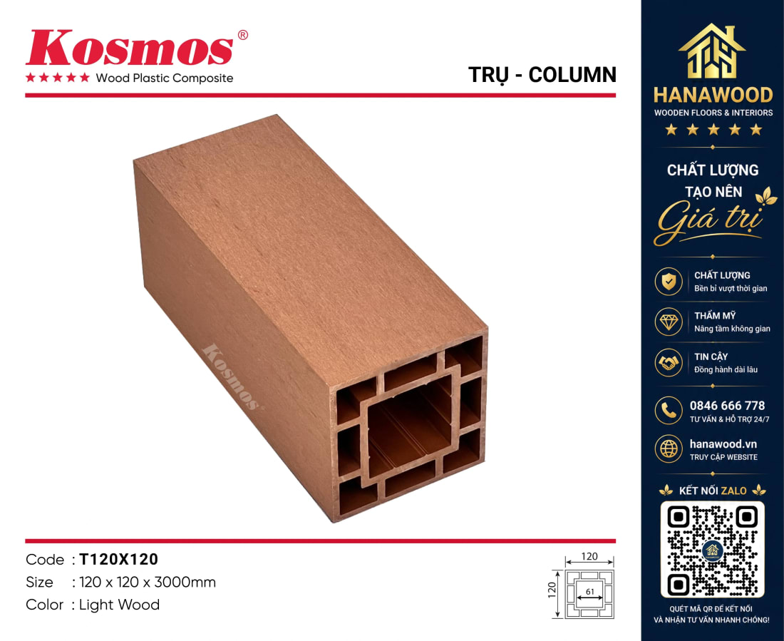 Lam Trụ Pergola Kosmos T120x120 Light Wood độ bền cao chịu thời tiết nhiệt đới