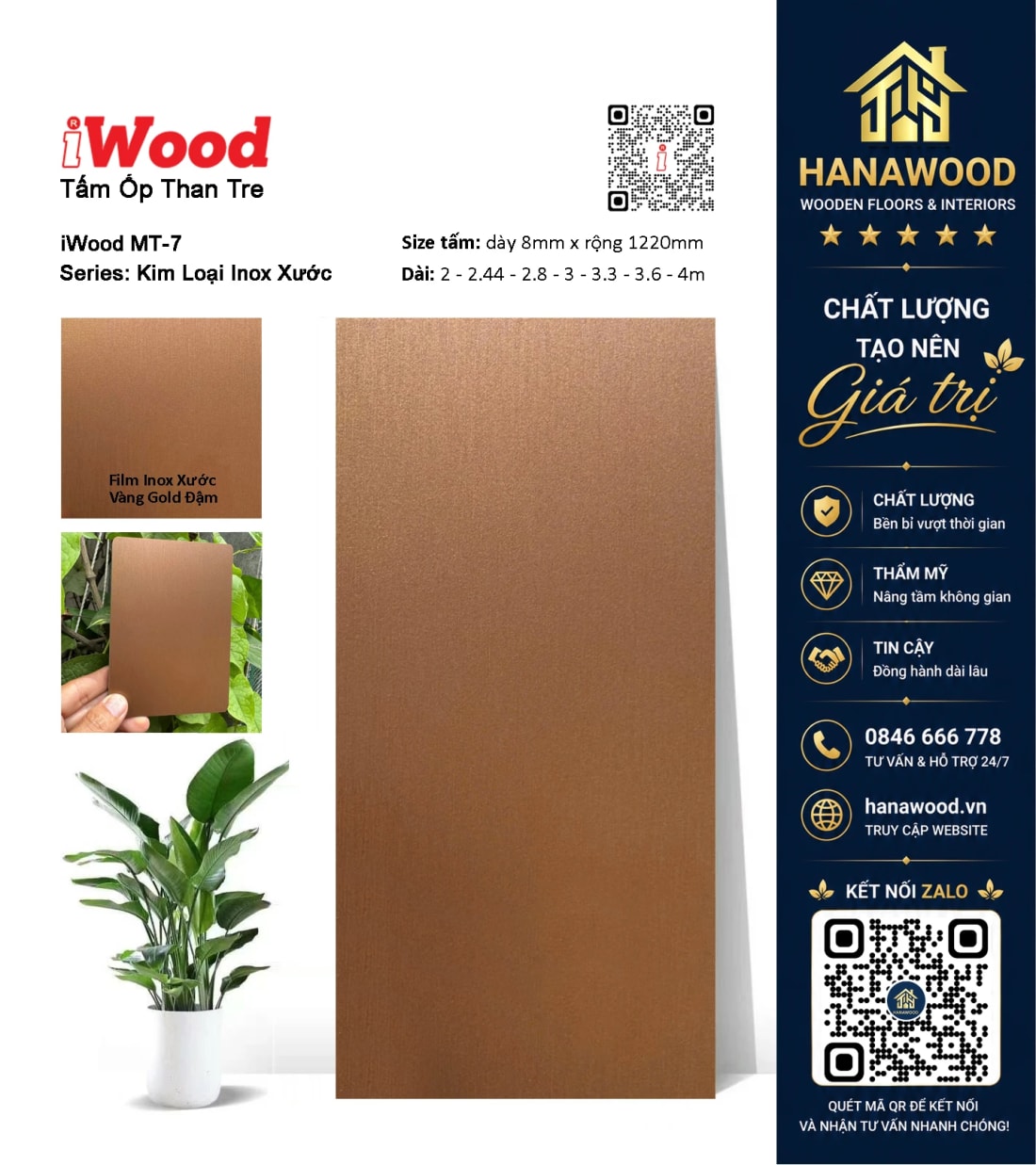 Tấm Ốp Than Tre Ốp Trần Vân Kim Loại iWood MT-7 chống cong vênh mối mọt siêu bền