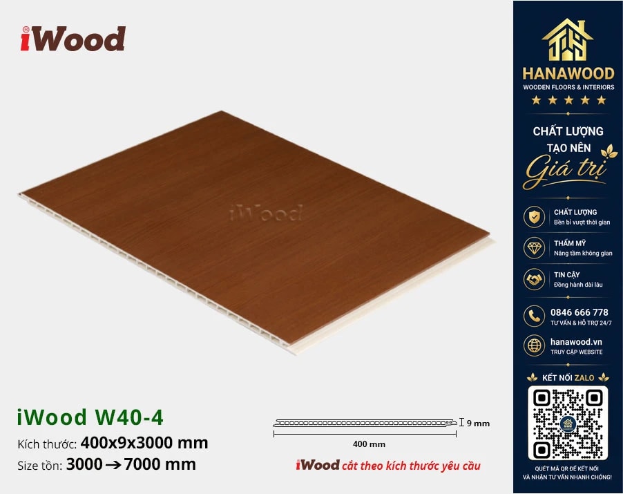 Tấm Nhựa Ốp Tường Ốp Trần Nano Giả Gỗ iWood W40-4 cách âm cách nhiệt hiệu quả