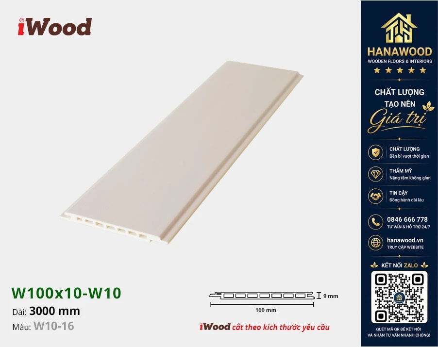 Tấm Nhựa Ốp Tường Ốp Trần Nano Giả Gỗ iWood W10-16 màu sắc tươi sáng trang nhã
