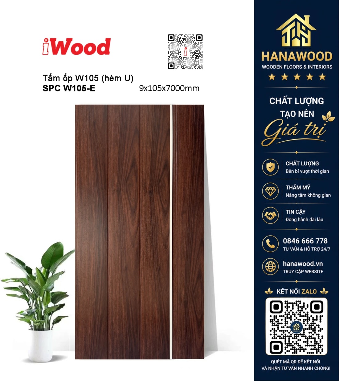 Tấm Nano Nhựa Ốp Tường Ốp Trần iWood W105-E tông màu mộc mạc cách âm cách nhiệt