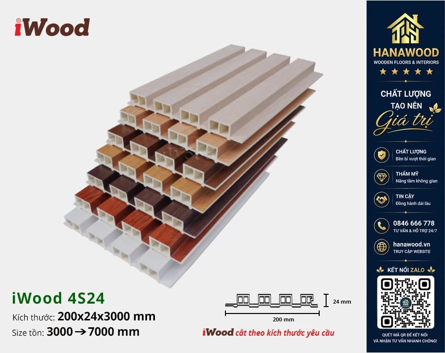 Tấm Nhựa Ốp Tường Lam 4 Sóng Cao Giả Gỗ iWood 4S24 cách âm cách nhiệt hiệu quả