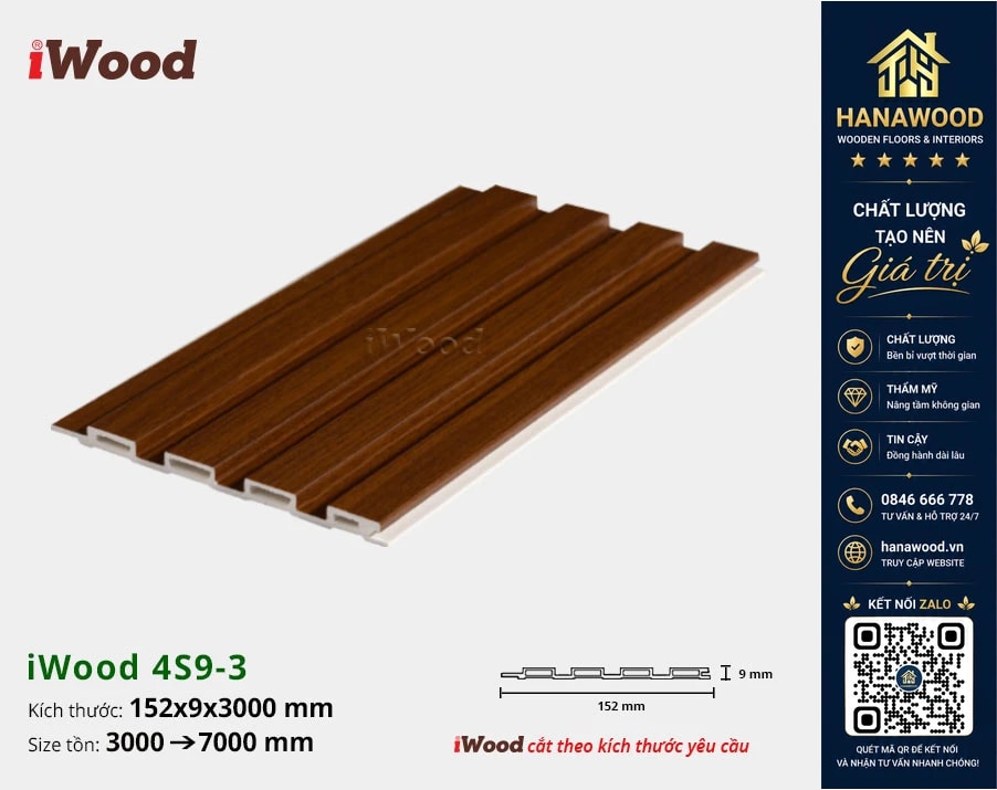 Tấm Nhựa Ốp Tường Lam 4 Sóng Giả Gỗ iWood 4S9-3 khả năng chống nước tuyệt đối