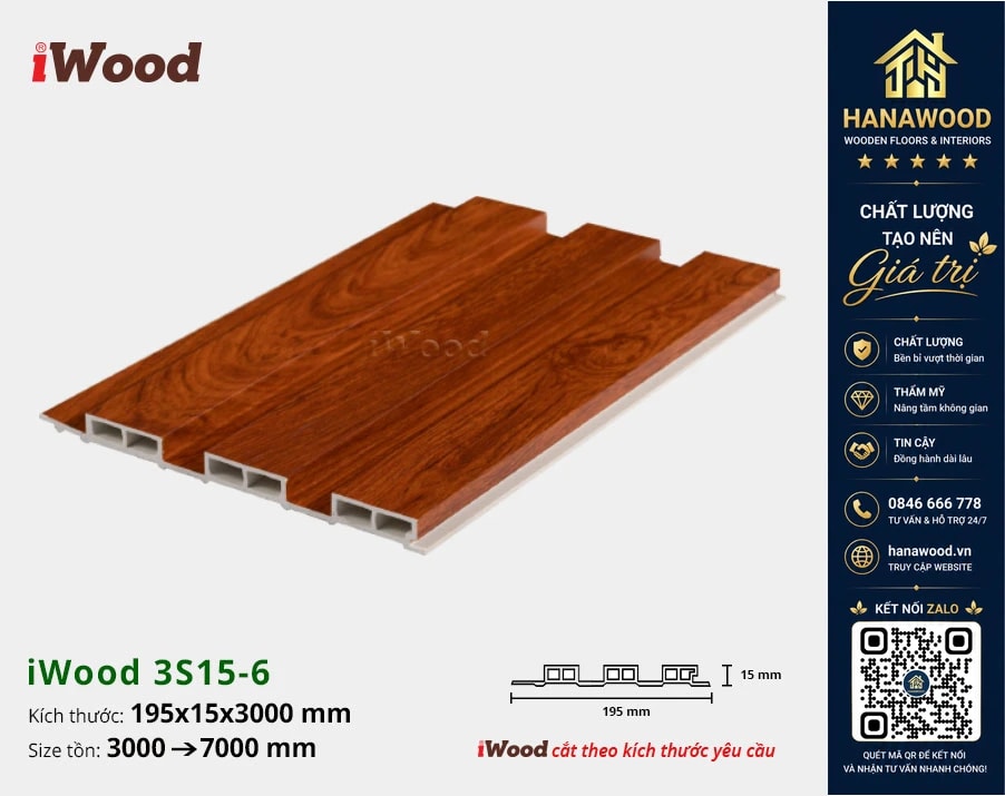 Tấm Nhựa Ốp Tường Lam 3 Sóng Giả Gỗ iWood 3S15-6 tông màu mộc mạc không bám bụi bẩn