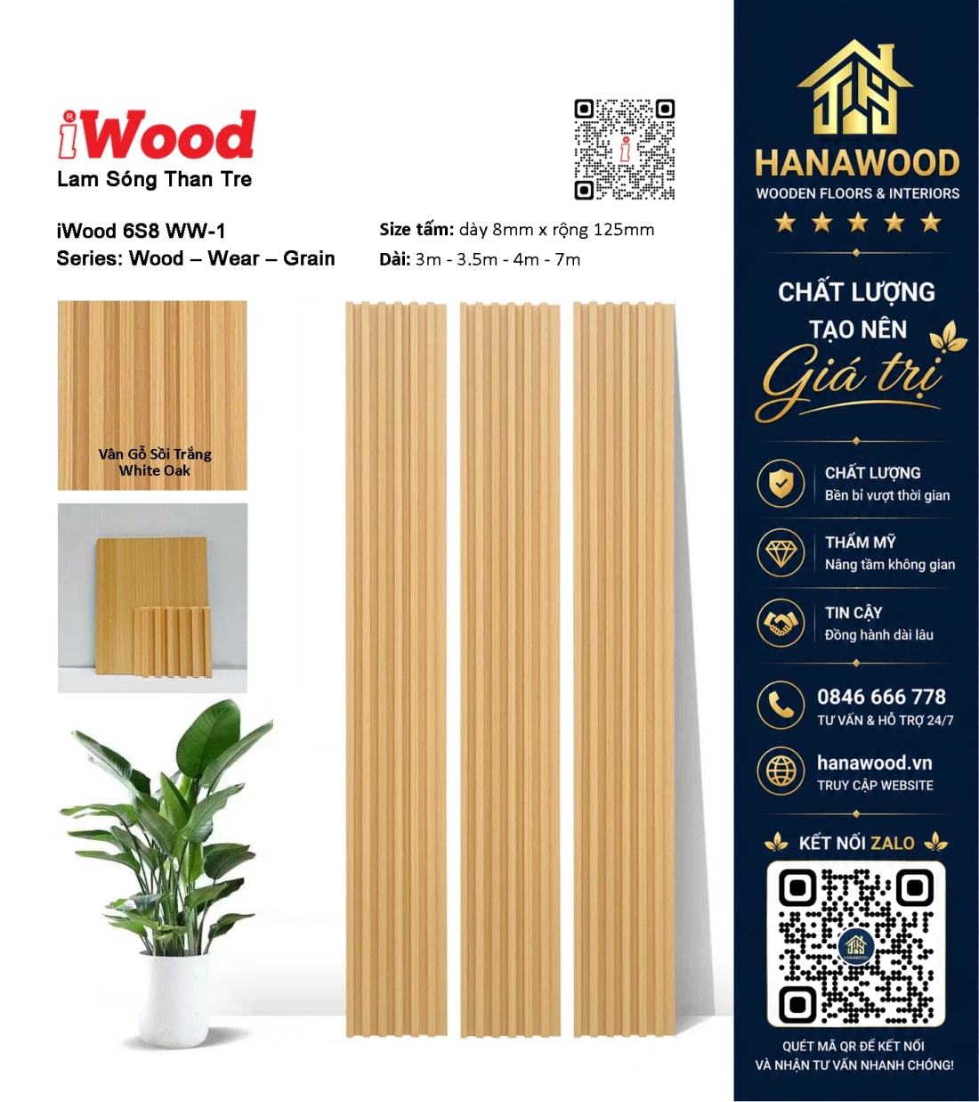 Tấm Ốp Lam Sóng Than Tre Vân Gỗ iWood 6S8 WW-1 cấu tạo sợi than tre uốn cong linh hoạt