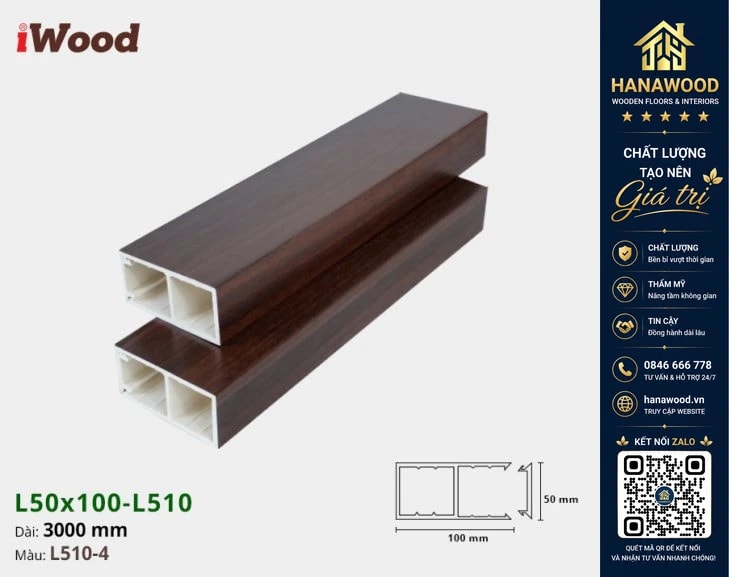 Lam Hộp Gỗ Nhựa Trang Trí Cầu Thang iWood L510-4 độ bền vượt trội khả năng chịu lực va đập