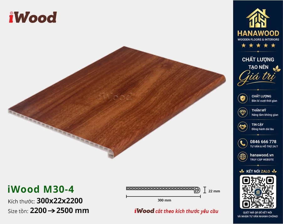 Mặt Bậc Cầu Thang Nhựa Giả Gỗ iWood M30-4 chống ẩm mốc chịu lực tốt không cong vênh