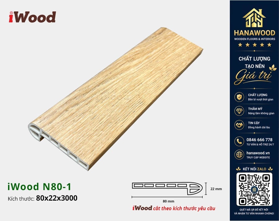 Nẹp Nhựa Cầu Thang Giả Gỗ iWood N80-1 chống ẩm mốc chịu lực tốt không cong vênh