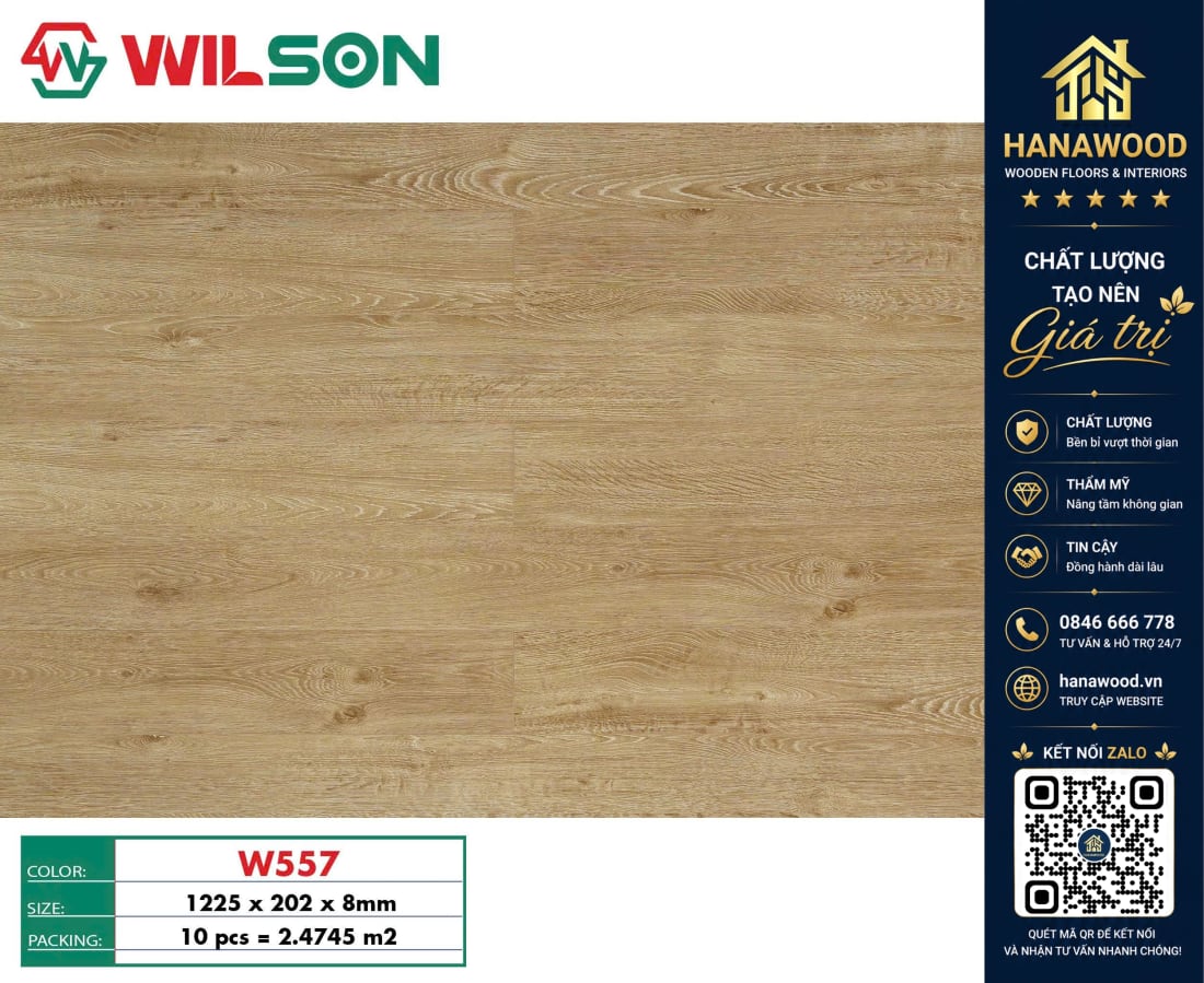 Sàn Gỗ Công Nghiệp Wilson W557 Dày 8mm khả năng chịu nước không mối mọt